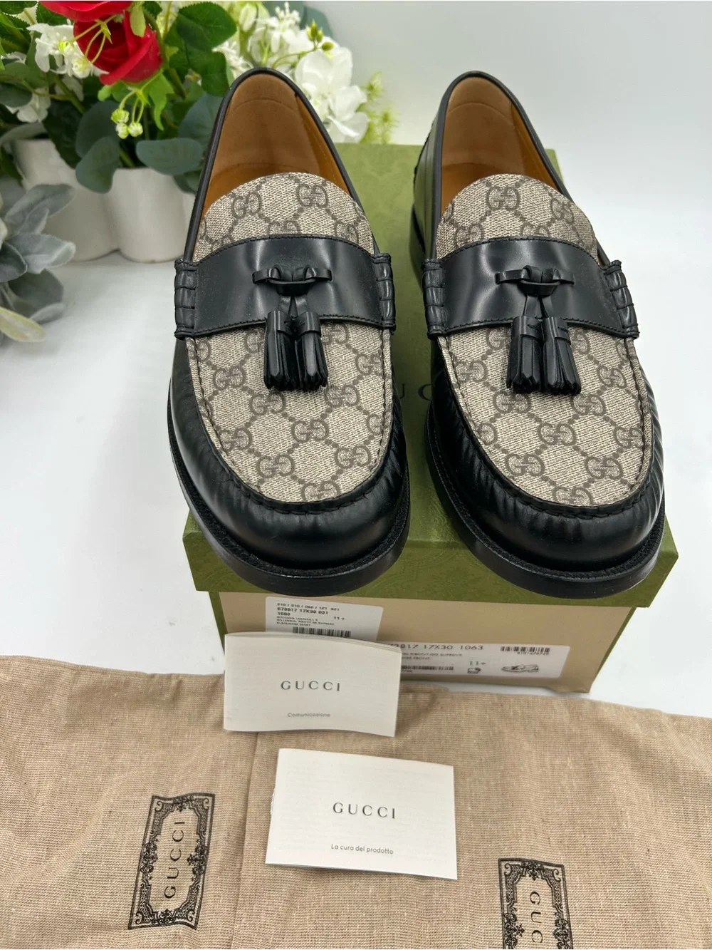 Men's Gucci, GG Supreme tassel loafers size 11.5 fits 12 US made in Italy - Picture 3 of 11